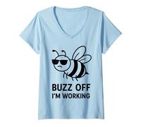 Womens Funny Bee Buzz Off I'm Working Design V-Neck T-Shirt