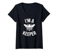 Women's Funny Bee Lover Beekeeper IM A Keeper Pun V-Neck T-Shirt