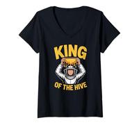 Women's Funny Beekeeper King of The Hive Honey Lover V-Neck T-Shirt