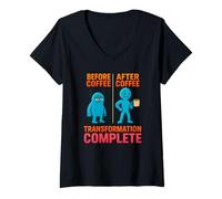 Womens Funny Before After Coffee Transformation Design V-Neck T-Shirt