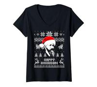 Womens Funny Benjamin President Harrison Christmas Holiday Parody V-Neck T-Shirt