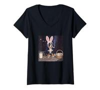 Women's Funny Bernese Mountain Dog Bunny Ears Smoking Easter Eggs V-Neck T-Shirt