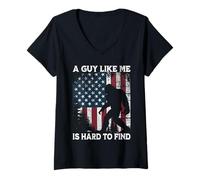 Womens Funny Bigfoot A Guy Like Me Is Hard To Forest Find Patriotic V-Neck T-Shirt