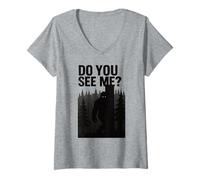 Womens Funny Bigfoot Sasquatch Forest Silhouette Hidden Cryptid Fun V-Neck T-Shirt