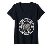 Womens Funny Bikers Don't Fade Away Burn Out Motorcyclist Men Dads V-Neck T-Shirt