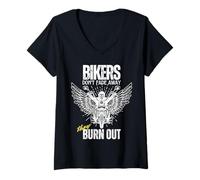 Womens Funny Bikers Don't Fade Away They Burn Out Motorcyclist Men V-Neck T-Shirt