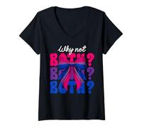 Womens Funny Bisexual Bi Pride Flag LGBTQ Coquette Bow Why Not Both V-Neck T-Shirt