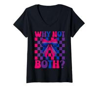 Womens Funny Bisexual Bi Pride Flag LGBTQ Coquette Bow Why Not Both V-Neck T-Shirt