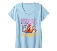 Womens Funny Bisexuals Eat What Animals Gay Pride LGBTQ Fun V-Neck T-Shirt