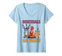 Womens Funny Bisexuals Eat What Animals Gay Pride LGBTQ Fun V-Neck T-Shirt