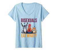 Womens Funny Bisexuals Eat What Animals Gay Pride LGBTQ Fun V-Neck T-Shirt