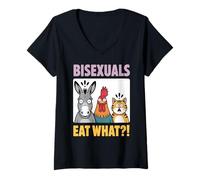 Womens Funny Bisexuals Eat What Animals Gay Pride LGBTQ Fun V-Neck T-Shirt