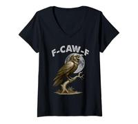 Womens Funny Black Crow F-Caw-F Dark Humor Gothic Meme Halloween V-Neck T-Shirt