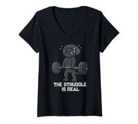 Womens Funny Black Labrador Workout Gym Fitness Weightlifting V-Neck T-Shirt