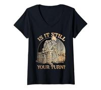 Women's Funny Board Game Skeleton is It Your Turn Meme Halloween V-Neck T-Shirt