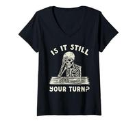 Women's Funny Board Game Skeleton is It Your Turn Meme Halloween V-Neck T-Shirt