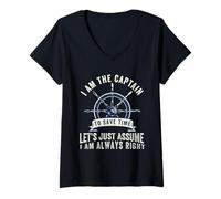 Womens Funny Boat Pontoon Sailor Anchor, Boating, i'm the Captain V-Neck T-Shirt