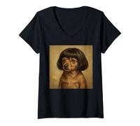 Women's Funny Bob Haircut Dog Meme Hilarious Dog Lover V-Neck T-Shirt