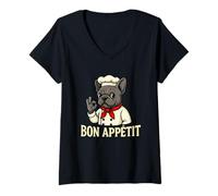 Womens Funny Bon Appétit French Bulldog Design V-Neck T-Shirt