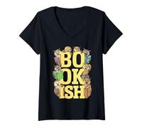 Women's Funny Bookish Owl Book Lover Owls Bibliophile Typography V-Neck T-Shirt