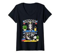 Women's Funny Border Collie Doing Yoga Inhale - exale DIGOR V-Neck T-Shirt