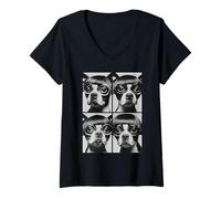 Womens Funny Boston Terriers with Sunglasses Bob Haircut Meme Dogs V-Neck T-Shirt