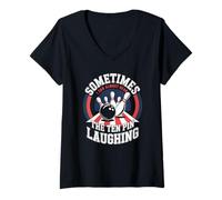 Women's Funny Bowler Who Hears The Ten Pin Laughing Retro V-Neck T-Shirt