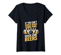 Women's Funny Bowling Saying Knock Down Pins Beers V-Neck T-Shirt