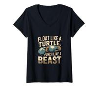 Womens Funny Boxing Quotes Funny Boxing Gloves Float Like A Turtle V-Neck T-Shirt