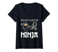 Women's Funny Brain Tumor Warrior Brain Cancer V-Neck T-Shirt