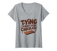 Women's Funny Bride Tying The Knot Eating Chocolate Wedding Humor V-Neck T-Shirt