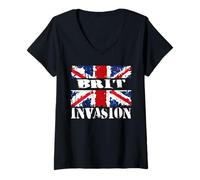 Womens Funny British Flag BRIT Invasion Design 2 V-Neck T-Shirt