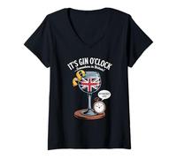 Womens Funny British Gin O’Clock Drinking Time Union Design V-Neck T-Shirt