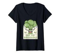 Womens Funny Broccoli Eat Your Broccoli Vegan Vegetarian Design V-Neck T-Shirt