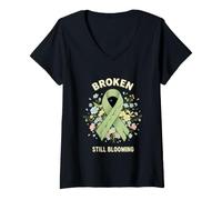 Women's Funny Broken Still Blooming Saying Sarcastic V-Neck T-Shirt
