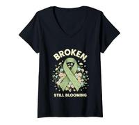 Women's Funny Broken Still Blooming Saying Sarcastic V-Neck T-Shirt