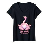 Women's Funny Buddhist Meditation Zen Mode Flamingo V-Neck T-Shirt