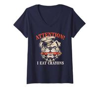 Womens Funny Bulldog I Eat Crayons Soldier Family Military Officer V-Neck T-Shirt