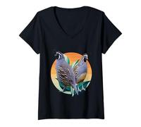 Womens Funny California Quail Vintage Bird Lover Graphics V-Neck T-Shirt