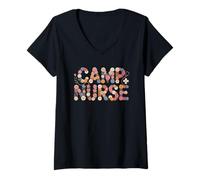 Women's Funny Camp Nurse Camping Vacation Wellness Squad V-Neck T-Shirt