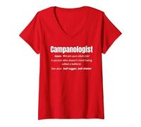 Women's Funny Campanologist Bell Ringing V-Neck T-Shirt, Red, Medium