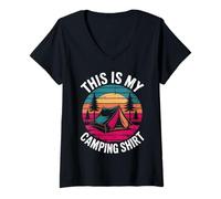 Womens Funny Camper Hiking Nature Outdoor This Is My Camping V-Neck T-Shirt