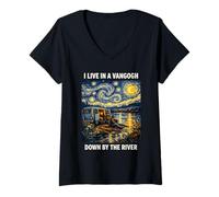 Women's Funny Camper Live in Vangogh Down By The River Van Gogh Art V-Neck T-Shirt