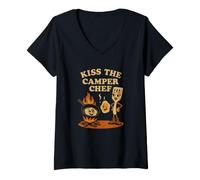 Women's Funny Camping Cooking Art Camper Chef V-Neck T-Shirt