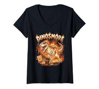 Women's Funny Camping Dino Smore Dinosaur Camp Camper Dinosmore V-Neck T-Shirt