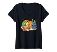 Women's Funny Camping Dinosaurs V-Neck T-Shirt