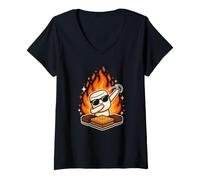 Women's Funny Camping Marshmallow Dancing by the Campfire V-Neck T-Shirt