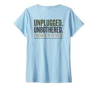 Women's Funny Camping Unplugged Unbothered Back Print V-Neck T-Shirt