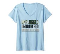 Women's Funny Camping Unplugged Unbothered Somewhere in the Woods V-Neck T-Shirt