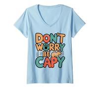 Womens Funny Capybara Chill Vibes Design | Dont Worry Be Capy V-Neck T-Shirt